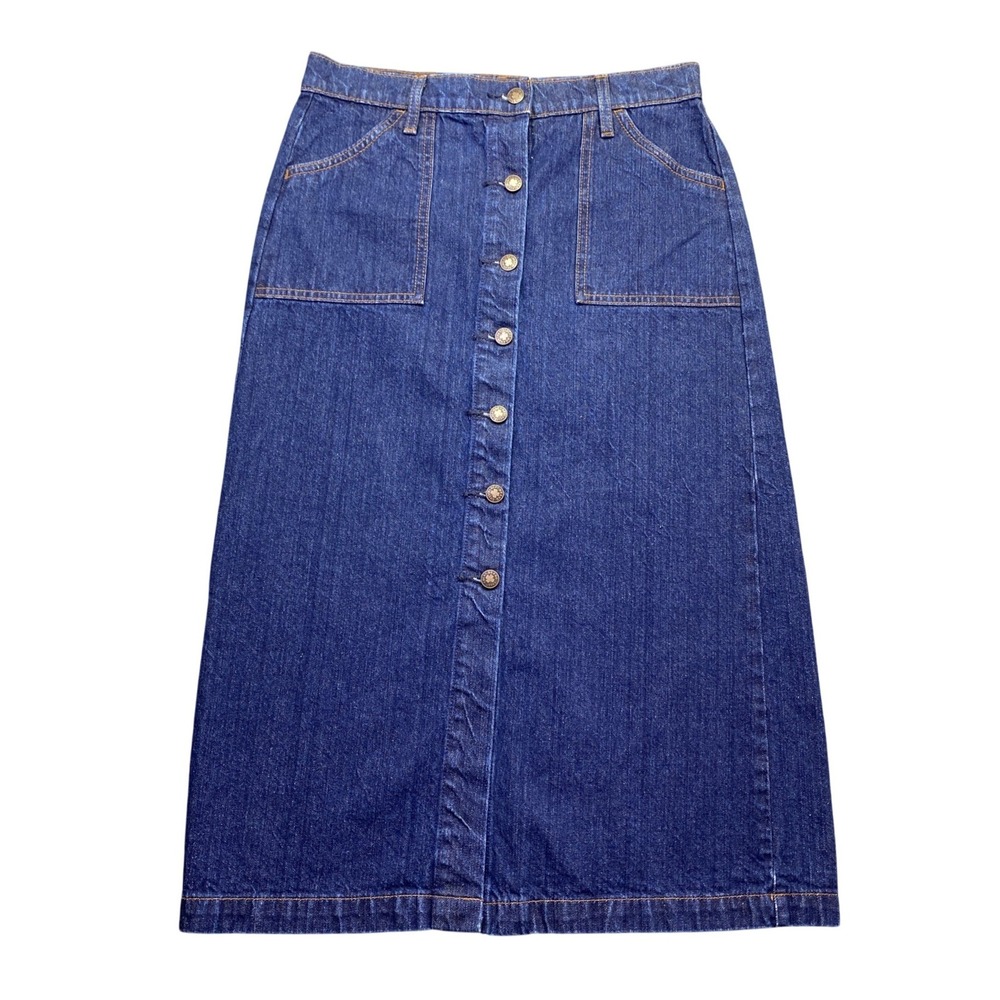 Lucky Brand Button Thru Midi Skirt Dark Wash Button Front Denim 7W14610 Sz 8/29